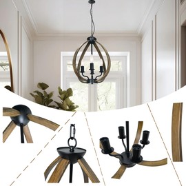 16.4" Farmhouse Chandelier,4-Light Rustic Dining Room Hanging Light Fixture Over Table,Modern Vintage Drum Kitchen Pendant Light for Living Room Bedroom Foyer Hallway Entryway