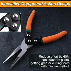 SPEEDWOX 8" Compound Action Long Nose Pliers Long Nose Compound Action Dual Material Pliers Heavy Duty Long Nose Compound Action Pliers Heavy Duty Long Nose Pliers with Soft Grip Handles Safety Lock