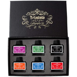Trustela Calligraphy Ink Set | 6 Colors (Black, Blue, Red, Green, Purple, Orange) | 15 ml Bottles | Fountain Pen & Dip Pen Ink