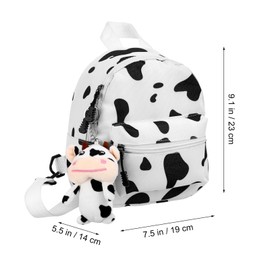 Abaodam Cow Print Backpack Laptop Backpack Kawaii School Backpack with Cute Plush Cow Pendant Bookbag Canvas Shoulder Pouch for Women Girls Work Business Travel