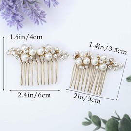 Yikisdy Peine lateral para el pelo de novia con cristales dorados y perlas para la cabeza de novia, accesorios para el pelo para mujeres y niñas (paquete de 2)