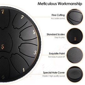 Do-Electr Steel Tongue Drum 6 Inch 11 Tone Tongue Drum Disc Drum, Steel Pan Tones Drum Hand Pan Drum with Pocket, Fingerpick, and mallets for Meditation Yoga Sound Healing