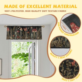 Wssklovj Mushroom Valance Curtain for Windows 2 Pack Plant Leave Butterfly Forest Vintage Rod Pocket Window Treatments Short Curtains for Kitchen Windows Bathroom Bedroom 54x18 Inch