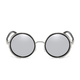 Dollger Steampunk Vintage Retro Round Sunglasses Metal Circle Frame Silver Lens Silver Frame UV400 Protection