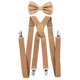 axy Men's Braces with Bow Tie - 4 Strong Clips X-Shape - Beige (braces width 2.5 cm)
