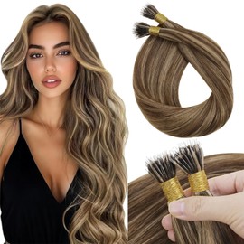 Sunny Hair Nano Bead Extensions Human Hair Dark Brown Highlight Caramel Blonde Nano Hair Extensions 22inch Nano Ring Extensions Real Remy Hair 50g