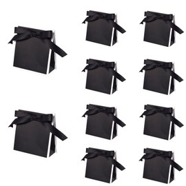 HAN SHENG 10 Pcs Gift Bags with Bow Ribbon Favor Bags Bridal Shower Gift Bags for Wedding Bridal Birthday Party Goodies Graduation Holiday Party Favor (Black)