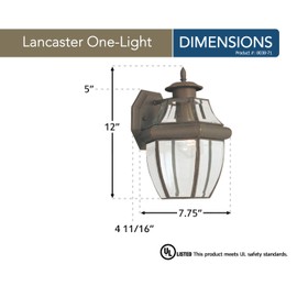 Sea Gull Lighting 8038-71 Lancaster Traditional One - Light Outdoor Wall Lantern Outside Fixture, Antique Bronze Finish