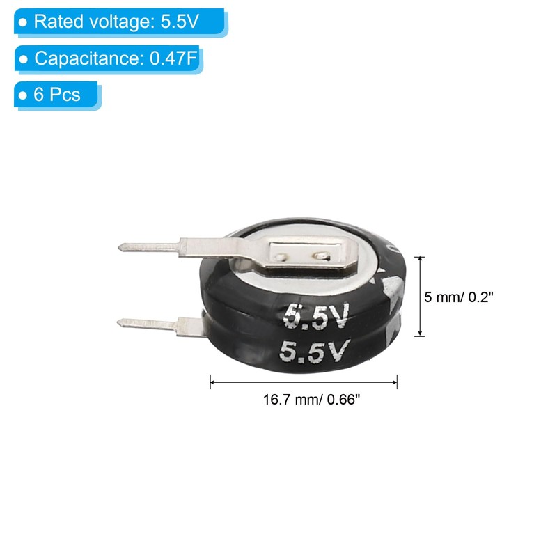 PATIKIL 6 Pcs 5.5V Super Capacitors, 0.47F V-Shaped Button Capacitor