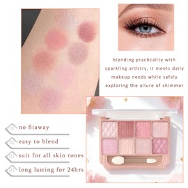 K'APEINE Light Pink Eyeshadow Palette, 8 Color All Shimmer Wafer Eye Shadow Glitter Blendable Makeup Palette Long-Lasting Eye Shades With 1 Dual Brush,Naturing-Looking,Waterproof Shades for Women-02