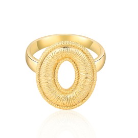 dnswez Gold Rings for Women, Fashion Chunky Signet Statement Rings Gold Plated Band Ring Wide Metal Round Rings Cocktail Costume Jewelry Christmas Gifts for Her (Hollow Round B, 8)