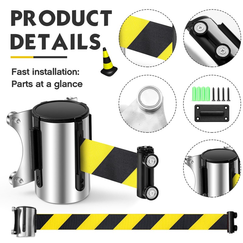 Singhoow 1 Pcs 16.4ft Magnetic Wall Mount Retractable Belt Barrier