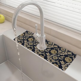 15" X 5.5" Kitchen Sink Splash Guard Faucet Mat Floral Flower Super Absorbent Fast Drying Faucet Guard & Draining Mat Sink Splash Guard Behind Faucet for Kitchen, Bathroom