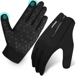 SAWANS Cycling Gloves, Thermal Winter Running Gloves for Men Women Non-Slip Touch Screen Warm Winter Outdoor Zipper Adjustable Driving Climbing (Black, XL)