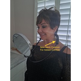 "The Mirrorcle" Great for viewing back of head, traveling, makeup, cutting hair. Cushioned cable is new for comfort to contour to your neck. Std viewing 1 side & 5X on opposite side