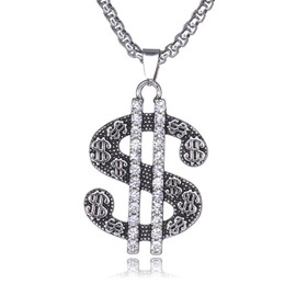 MayiaHey Ice Out Dollar Sign Pendant,Hip Hop Dollar Sign Pendant Necklace Chain,CZ Dollar Pendant Stainless Steel Iced Out Money Necklace Rapper Punk Rock Necklace for Men