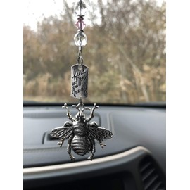Big Queen Bee Honey Bee Bumblebee Bee"Find Joy in the Journey" Rear View Mirror Car Charm, Hanging Ornament Car Interior Decoration Car Accessories Sun Catcher Inspirational Home Decor
