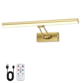 HOWMZON Picture Light, 16 inches Art Light, Picture Light Battery Operated,3CCT Picture Lights for Wall,Battery Operated Wall Lights,Gallery Light for Wall,Photo,Library (Plating Brass Gold)