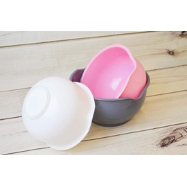 3 Piece Mixing Bowl Set Non-Slip Baking Cooking Food Preparation 3 Sizes Pack Pink Grey White