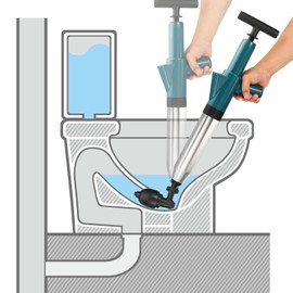 sourcing map Air Toilet Plunger Drain Blaster, Air Clog Remover Tool, Air Plungers with 4 Replaceable Heads, High Pressure Drain Plunger for Unclogger Toilet Sink Sewer Pipe Clog, Green