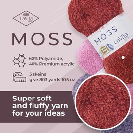 LaVita Moss Crochet Yarn Bundle - 3 Pack of 100gr/3,5oz Fluffy Yarn for Crochet - Hypoallergenic Soft Yarn for Crocheting and Knitting Toys, Craft Projects and Home Decor Items, 801 Yards