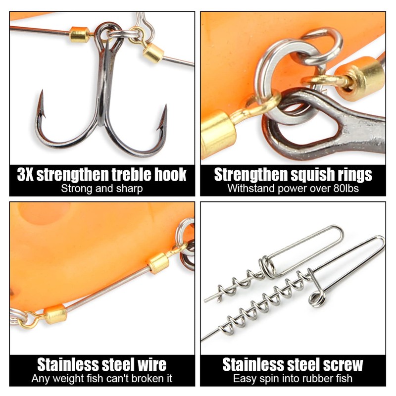 Pack of 3 stinger hooks with leader system (S, M,