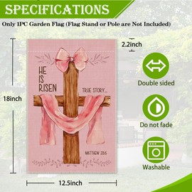He Is Risen True Story Matthew 28:6 Garden Flag, 12 x 18 Inch Double Sided Watercolor Cross Holiday Yard Garden Lawn Patio Court Decor Flag, Religious Easter Day Gifts for Christian Friend BF