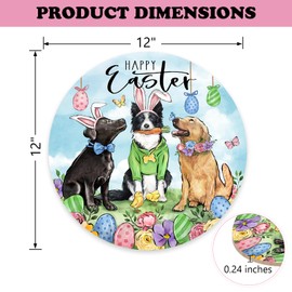 Bolisom Happy Easter Golden Retriever Dog Front Door Sign, Puppy Eggs Bunny Ears Wood Door Hanger Outdoor Porch Decor, Spring Chick Flower Butterfly Wooden Wreath Indoor Wall Hanging Decoration