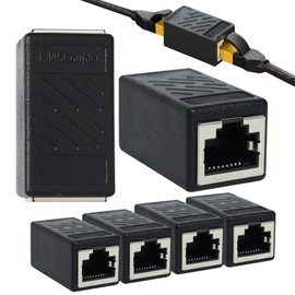 LUCTHY RJ45 Ethernet Coupler, 6-Pack Extension Adapter for Cat 5, Cat 6, and Cat 7 Cables – High-Speed Female to Female Connector for LAN, Powerline Networking, and Extender Applications (Black-6Pack)
