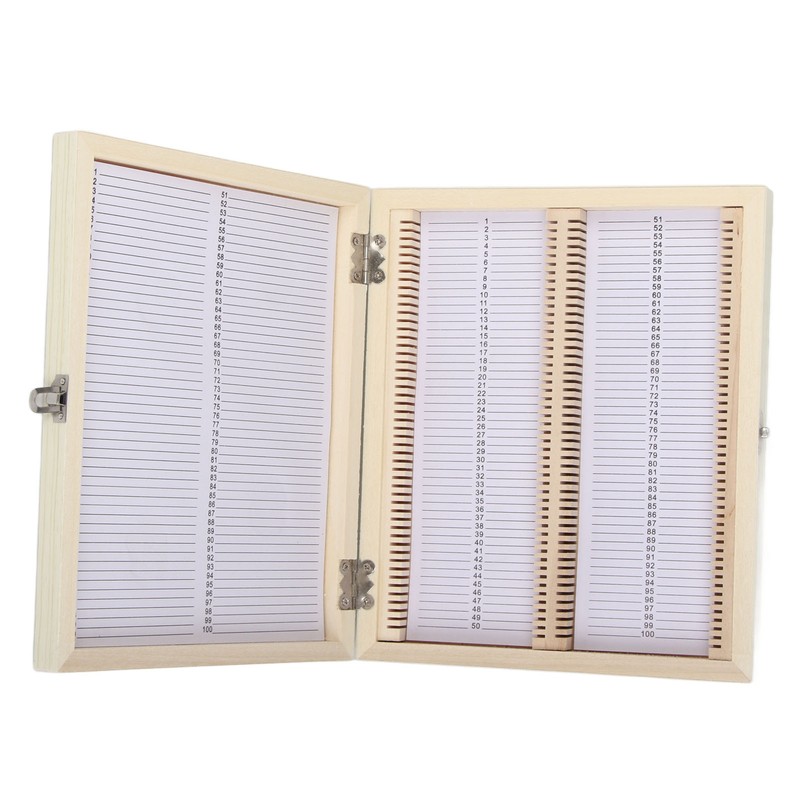 100PCS Biology Glass Prepared Microscope Slides Specimens Wooden Slide Storage