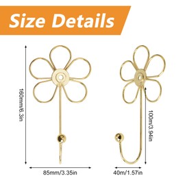 MOROBOR Flower Decorative Wall Hooks, 4 pcs Golden Flower Single Hooks Creative Flower Wall Mounted Hooks for Hanging Scarves Towels Keys Bags Hats