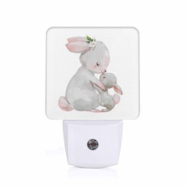Chrobak LED Night Light,Cute Grey Rabbit Pattern LED Night Light Plug into Wall with Dusk to Dawn Light Sensor White Energy Efficient Nightlight for Bedroom Bathroom Hallway Living Room Kitchen
