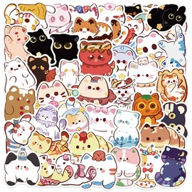 50 PCS Cute Cat Stickers Cartoon Kawaii Cat Stickers for Water Bottles Kindle Luggage Guitar Laptop| Vinyl Stickers for Boys Girls Teens Toddlers Adults