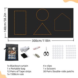 LAMITOCS 100% Blackout Blind 300 x 148 CM Temporary Blackout Blinds Stick On, No Drill Blinds for Windows, Portable Black Out Blinds with Scissors Cut to Any Size,Temporary Blackout Blinds for Bedroom