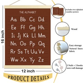 Numbers Alphabet Poster for Toddlers,Educational Wall Chart for Nursery Kids Learning, Homeschool & Playroom Decor and Bedroom for Wooden Hanger Frame Set of 2, 12x18 Inch - A05