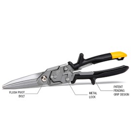 ToughBuilt - Straight Long Cut Aviation Snips - One Handed Lock Operation - (TB-H4-60-SL)