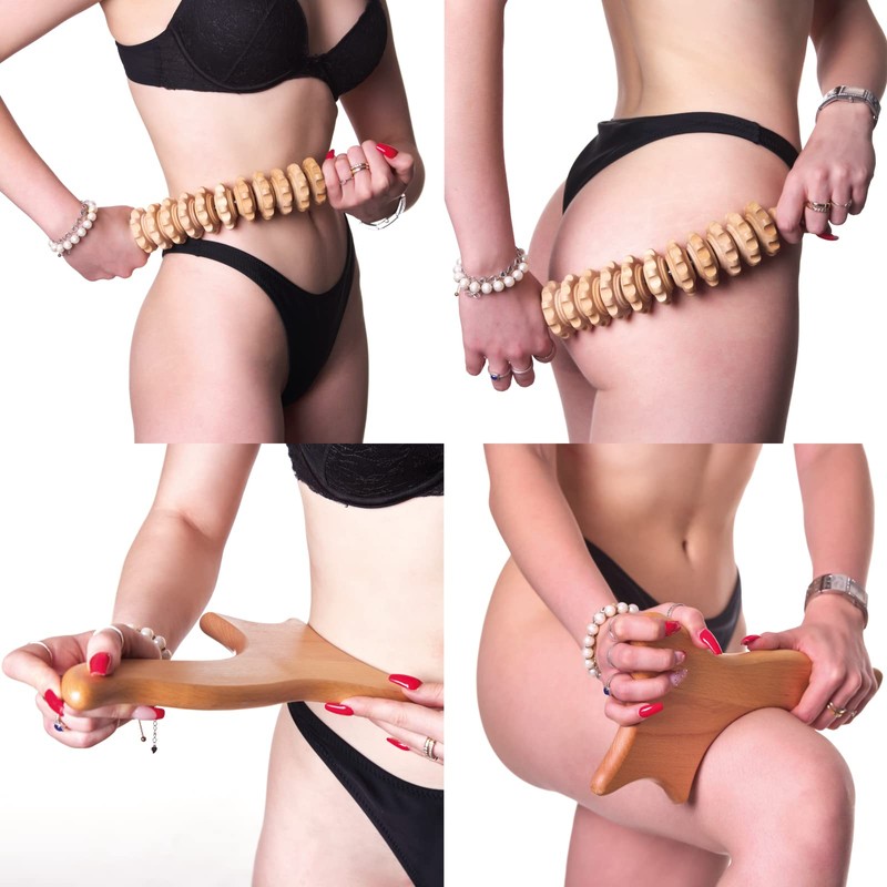BICTIVE Curved Roller Massager and Body Shaping Paddle Kit. Wood
