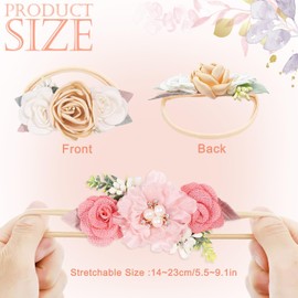 3 Pieces Baby Girl Headbands, Baby Girl Headbands with Grosgrain Ribbon Nylon Floral Baby Headbands for Baby, Toddlers, and Newborn Hair Accessories (Pink)