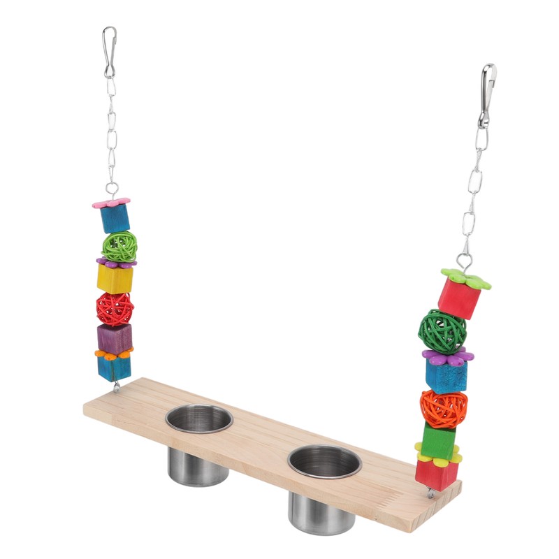 Bird Feeding Dish Cups with Parrot Perch Swing Natural Colorful