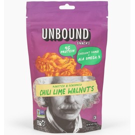 Unbound Snacks Flavored Nuts - Chili Lime Walnuts, 4 oz (Pack of 4) - Healthy Snacks, 4g Protein, 1g Sugar, High in Omega 3, Gluten Free, Vegan - Freshly Roasted & Seasoned Gourmet Walnut Halves