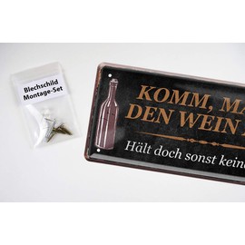 Tin Sign "Komm mach den Wein auf Retro Decorative Tin Sign - Metal Sign with Funny Saying for Wine Connoisseurs - Side Dish for Wine Gift Set - for the Wine Cellar, Wine Bar or Wine Arbour - 28 x 12