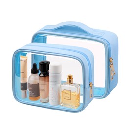 Ebbniur Clear Makeup Bag TSA Approved Toiletry Bag Waterproof Cosmetic Bag for Women Blue 2Pcs