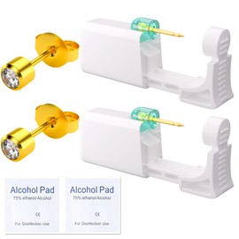 YINPAD Ear Piercing Kit - Disposable Piercing Gun Preloaded with Different Style 5MM Studs, at Home Self Piercer Kit (Gold-plated White Diamond)