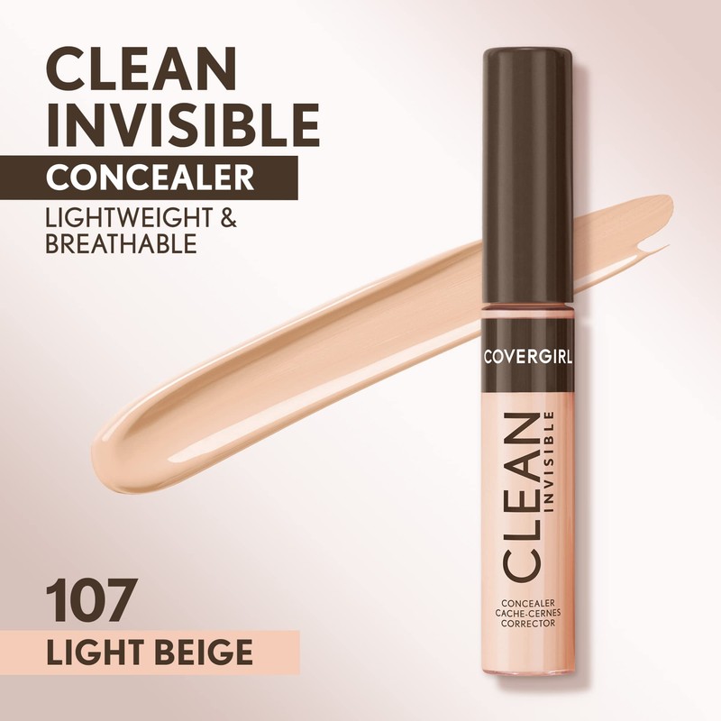 Covergirl Clean Invisible Concealer, Lightweight, Hydrating, Vegan Formula, Light Beige