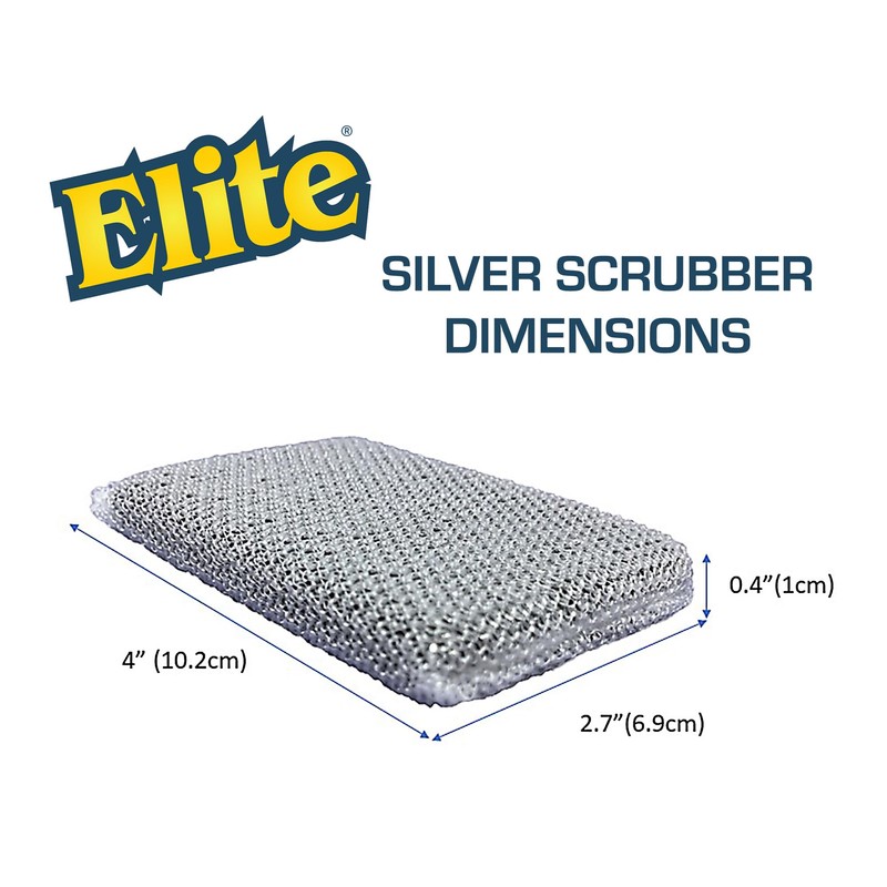 Elite Silver Scrubber Sponge, 6 Pack, Non Scratch, Sponges for