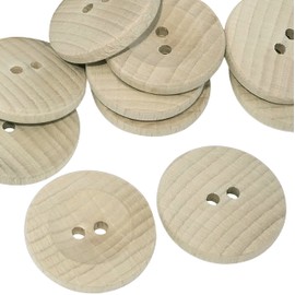 AERZETIX - C56492-10 round buttons made of wood, diameter 28 x 5.2 mm with 2 holes, 44L L44 - natural colour, opening diameter 3 mm, haberdashery sewing handmade clothing craft fashion decoration