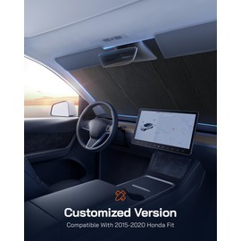 Pigenius Windshield Sunshade for Honda Fit 2009-2013 (Gen 2 / GE8) Hatchback, Reversible Silver/Black