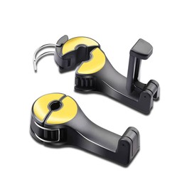 TUVOWAK 2-in-1 Car Seat Hook for Wallets and Bags with Phone Holder, 360° Rotating Headrest Hooks, Hidden Car Hooks for Bag, Purse, Toys, Shopping (2 Pieces Gold)