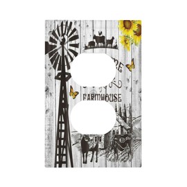 Rustic Windmill Farmhouse 1 Gang Duplex Outlet Covers Faceplate Decorative Sunflower Butterfly Wood Board Single Electrical Receptacle Wallplate Country Vintage Farm Cow Light Switch Cover for Bedroom