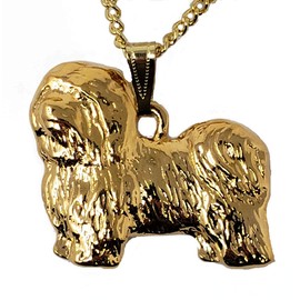 Havanese Dog 24k Gold Plated Pewter Pendant with Chain Necklace Set